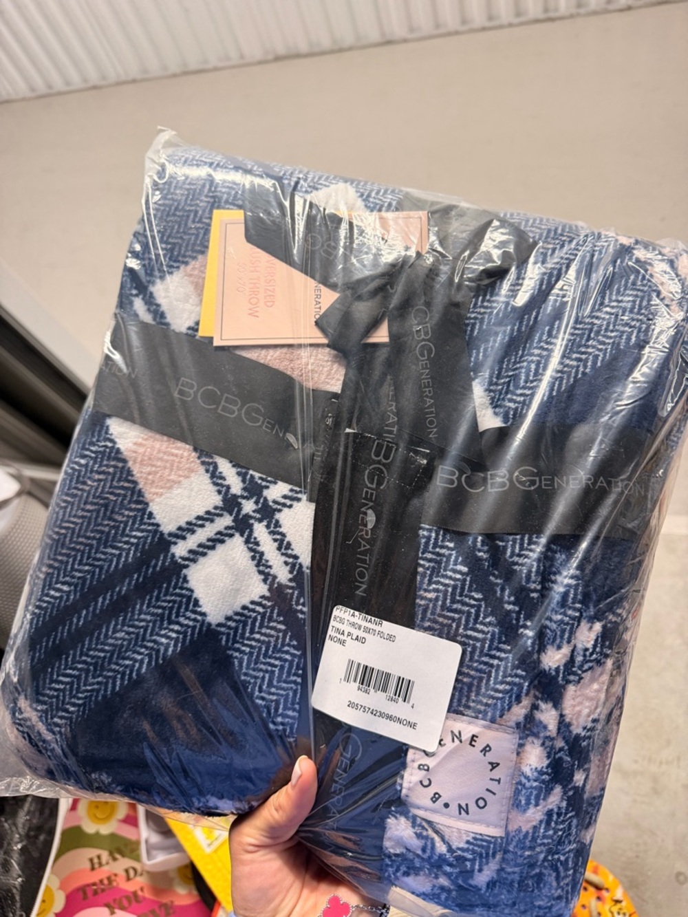 BCBGeneration Navy and White Plaid Cozy Throw Blanket